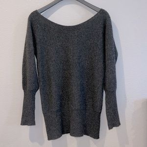 GORGEOUS✨SZS 100% Cashmere sweater Aqua top off-shoulder gray boatneck EUC knit